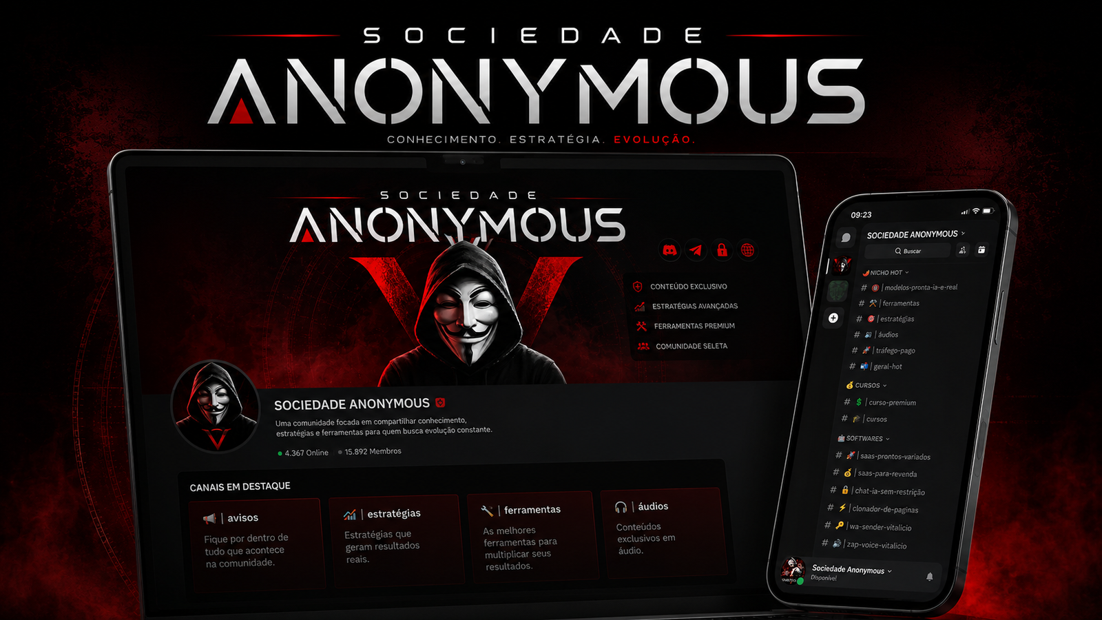 Sociedade Anonymous no Discord — desktop e mobile